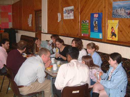 The students eat with the Newcastle youth